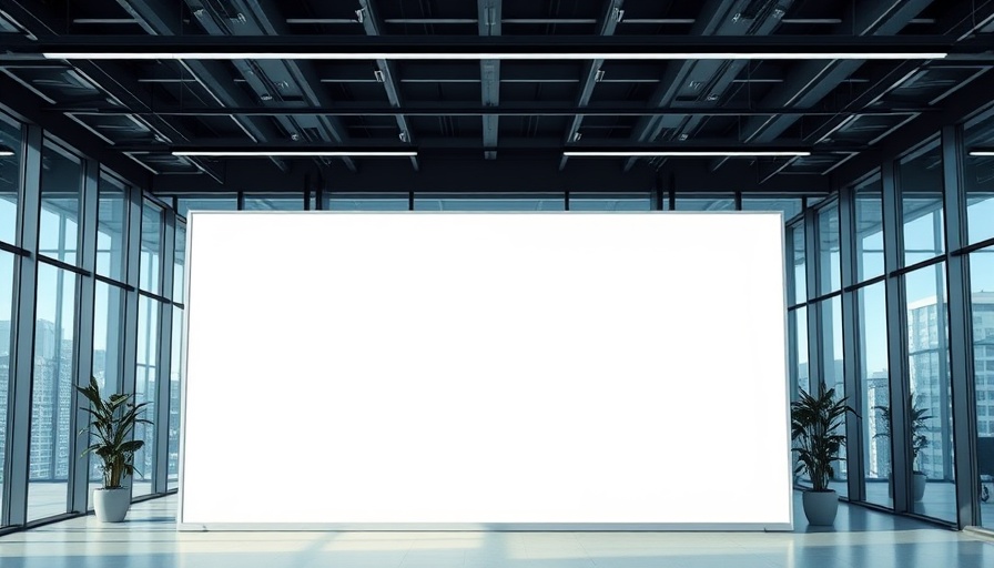 Modern office space for corporate rebranding, blank whiteboard.
