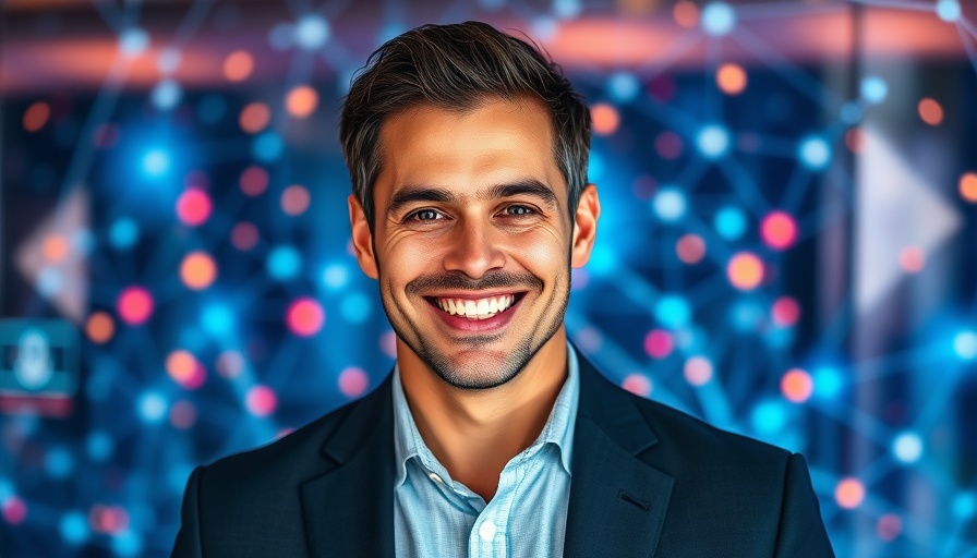 Portrait of a professional man in modern business media graphic.