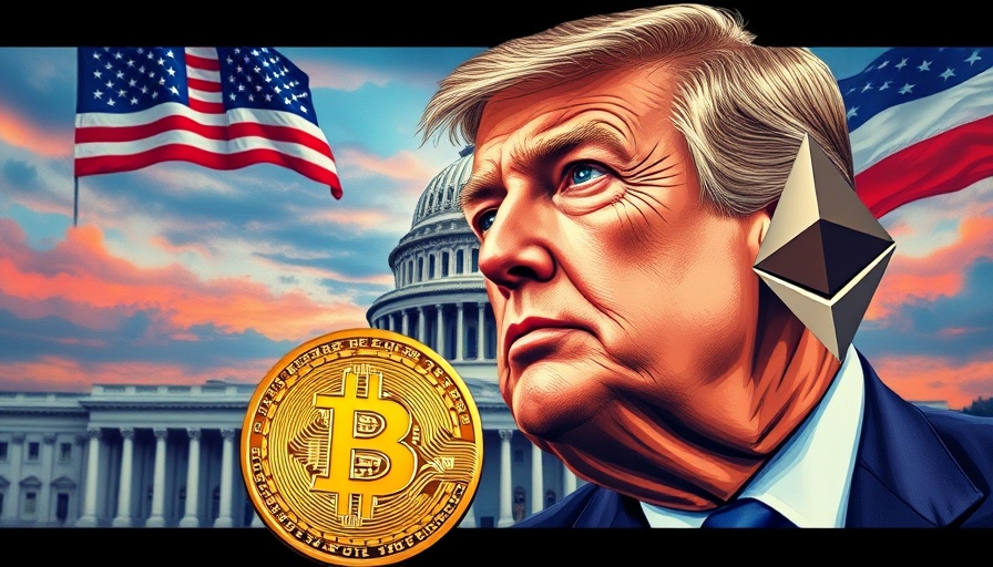 Illustration depicting Trump's crypto policies with Bitcoin, Ethereum, and Capitol.
