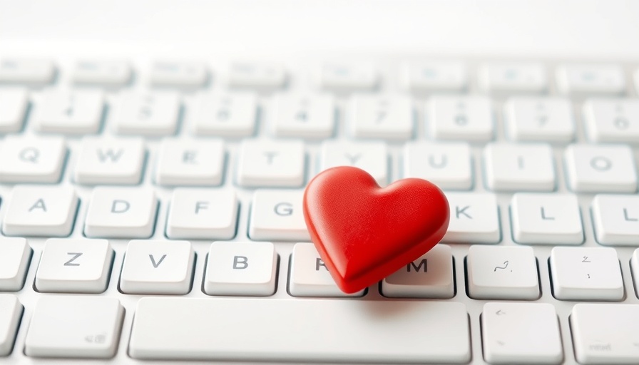 Red heart on keyboard, symbolizing digital connection and trust.