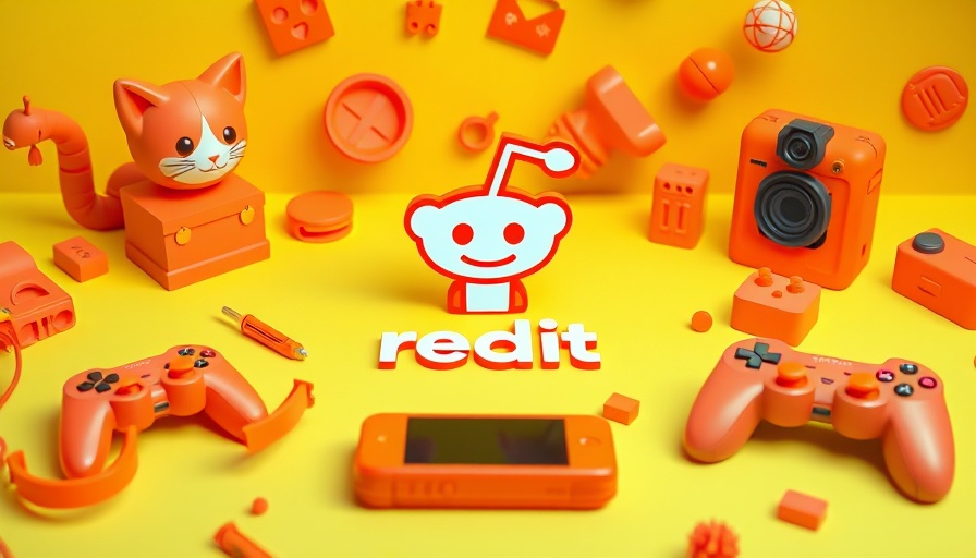 Vibrant display with 3D objects around Reddit logo, SEO related.