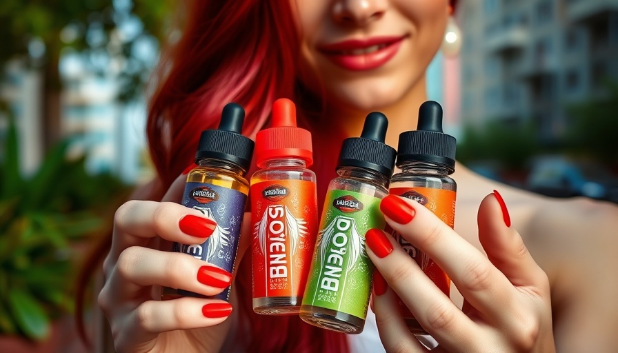 Woman with red nails holding vape juice Downtown Vapoury South Africa.
