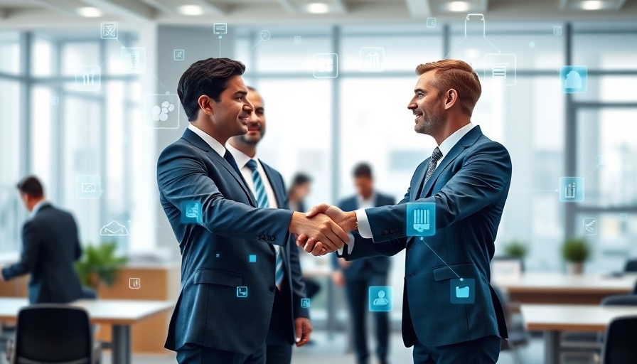 Meeting handshake with digital icons representing email security solutions.