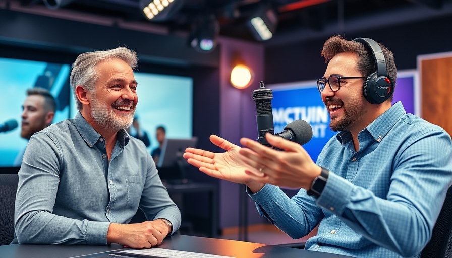 Engaging digital marketing podcast discussion with two professionals.