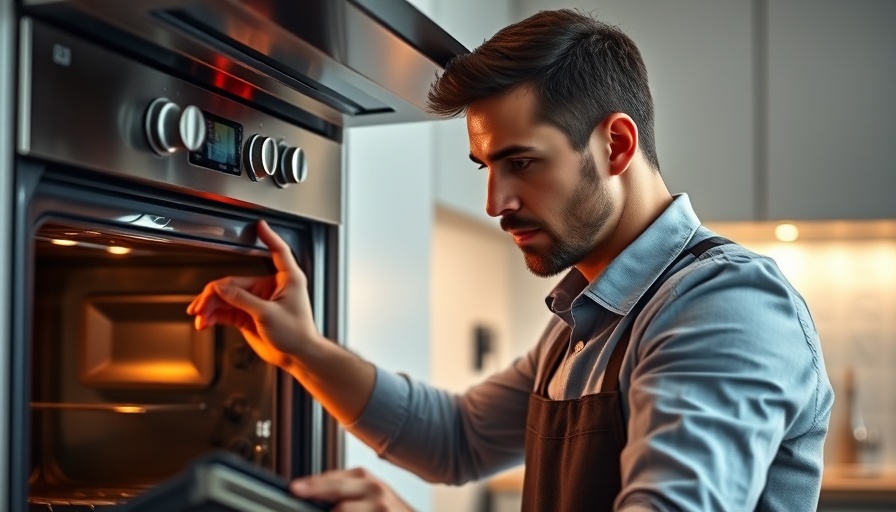 Focused man repairing oven for appliance upkeep, promoting healthy home improvement.