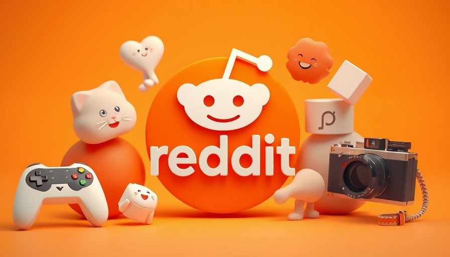 Reddit logo amidst abstract objects highlighting its playful online community.