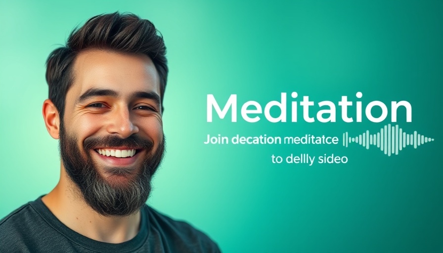 Meditation session graphic with smiling man and audio waveforms