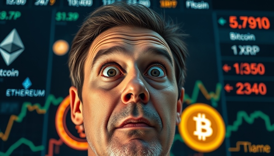 Ethereum price prediction display with surprised man and crypto symbols.
