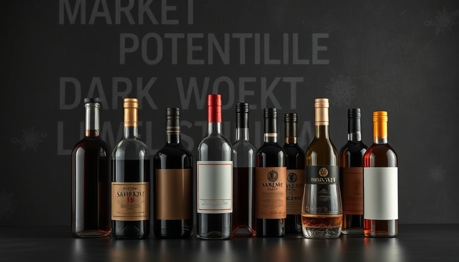 Dark spirits market growth visualization with assorted bottles.