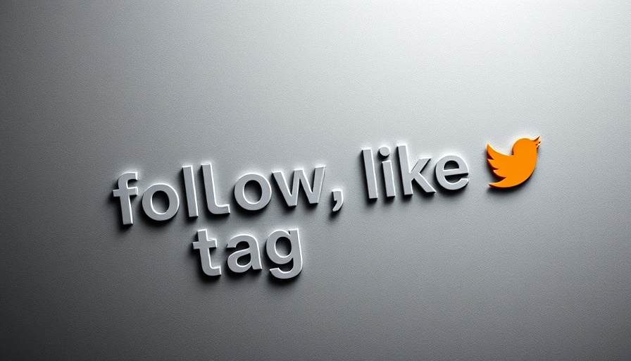 Embossed digital marketing words 'follow, like, tag' on gray surface.