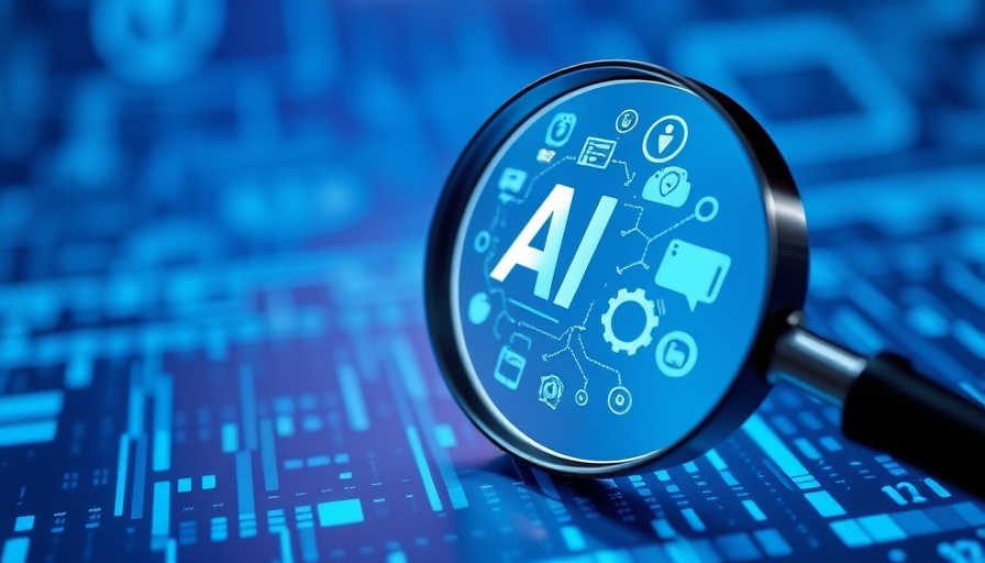 AI tool concept with a futuristic magnifying glass on blue background.