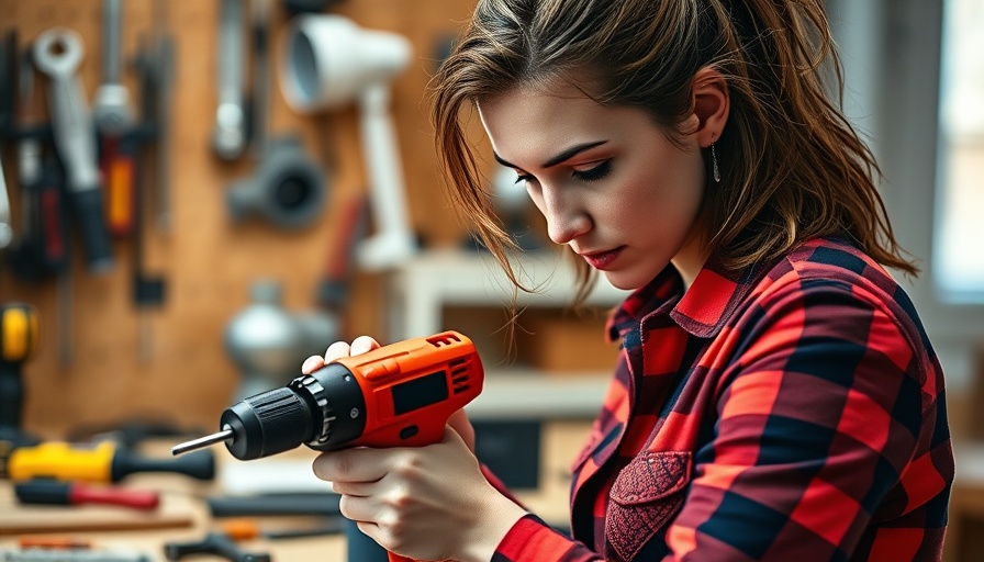 Woman drilling in home workshop highlights common household fixes.