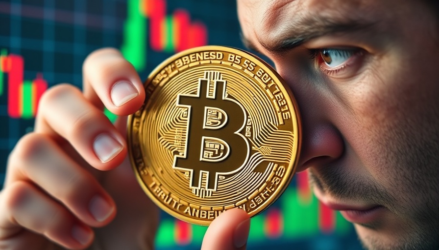 Bitcoin market fluctuations concept with Bitcoin coin and stock chart.