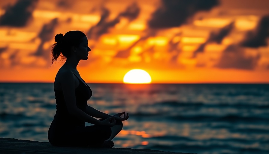Meditating woman at sunset with fading dark clouds, symbolizing mindfulness.
