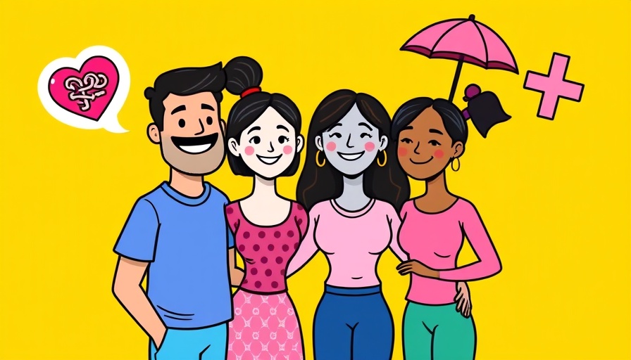 Illustration of peer specialists in mental health care with support symbols.