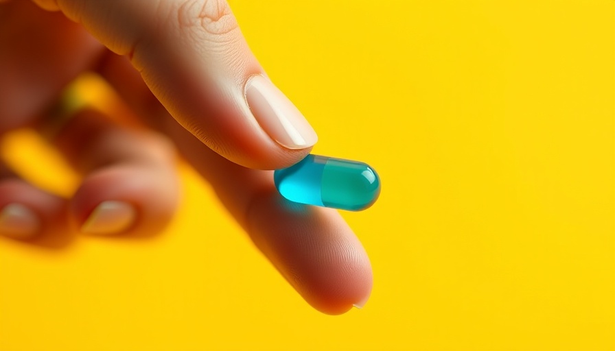 Hand holding blue capsule, representing probiotic benefits.