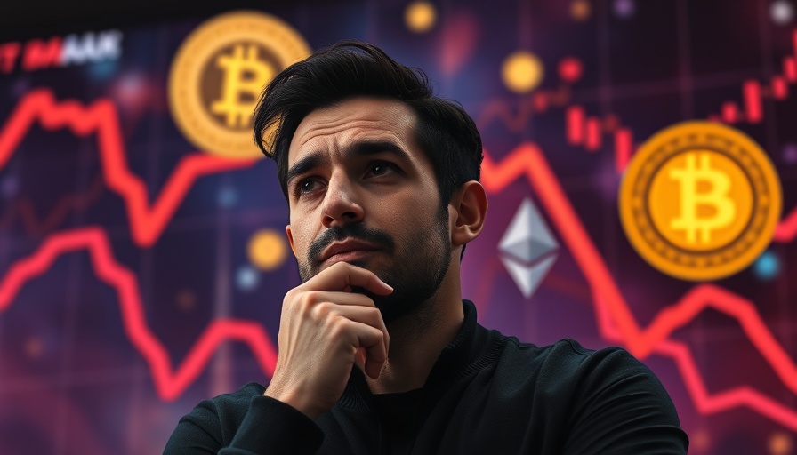 Crypto bull market end concept with thoughtful man and coin symbols.