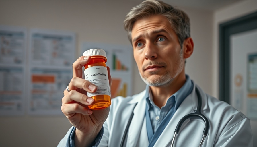 Healthcare worker contemplating Fentanyl crisis solutions, prescription bottle.