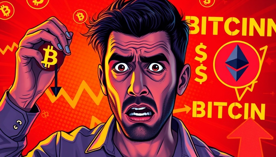 Bitcoin Price alert graphic with concerned person and cryptocurrency icons.