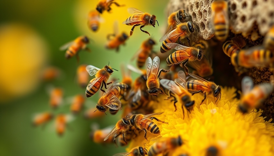 Busy honeybees at a hive, representing managing anxiety and mental health.