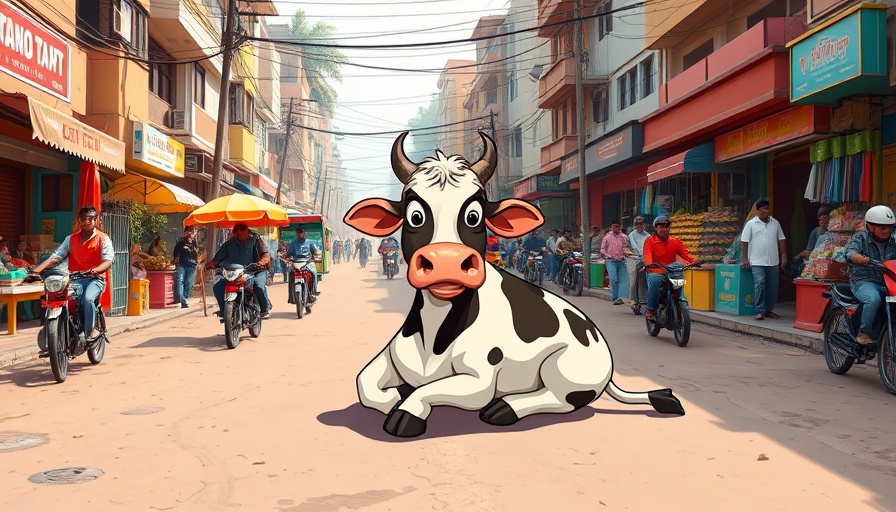 Amusing cartoon of Indian street life for cultural tours in India.