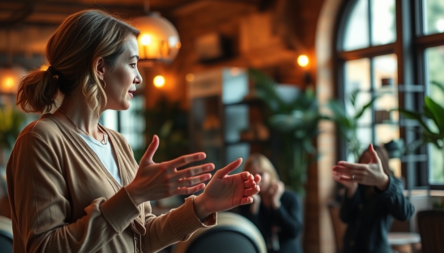 Woman discussing mental health understanding in a natural indoor setting.