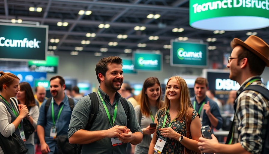 Engaged discussion at TechCrunch Disrupt 2025 exhibitor tables.