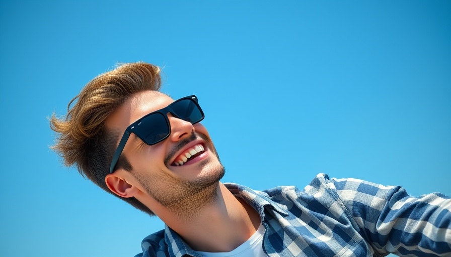 Young man in sunglasses smiling outdoors on a sunny day.