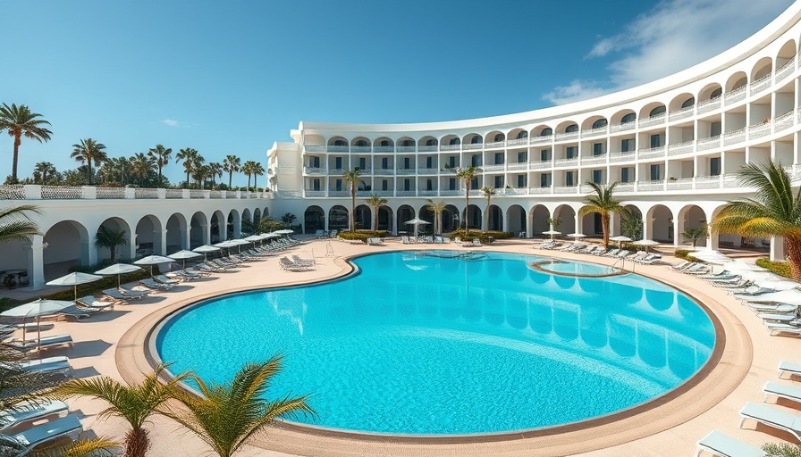 Panoramic view of AVA Resort in Cancun under blue sky