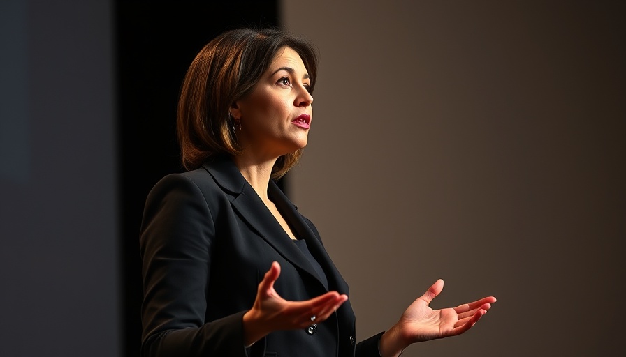 Woman delivering TEDx talk on grief and social media.