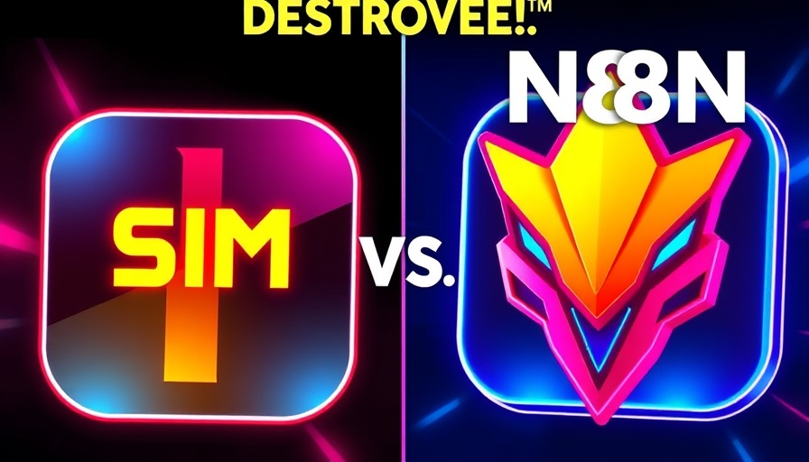 SIM AI versus N8N icons with destroyed theme.