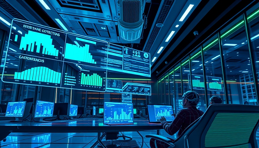 Futuristic office with AI analyzing financial data in fund management.