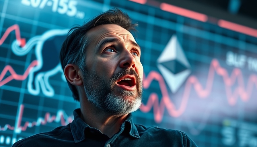 Ethereum 500000 potential, excited man with bull and graph, futuristic theme.
