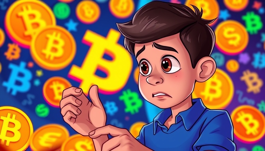 Bitcoin Analysis scene with concerned individual and crypto symbols.