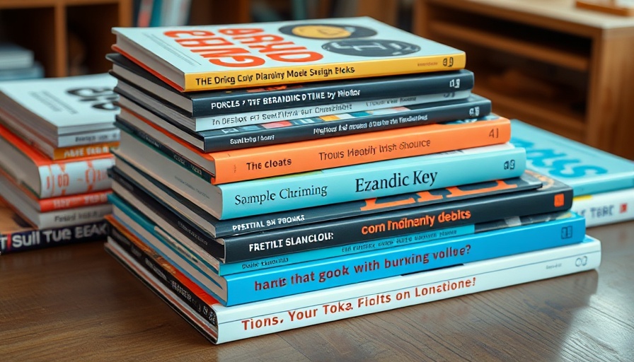 Stack of must-read branding books on a wooden table.