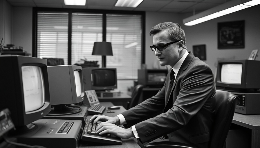 Retro office scene reflecting early user experience optimization with vintage computers.