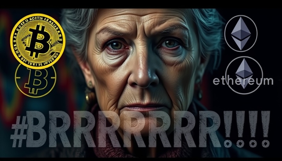 Bitcoin Investment During EU Crisis: Serious woman with crypto logos.