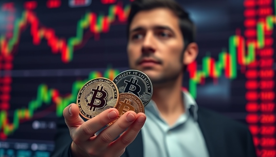 Person considering sell or hold strategy in crypto market, dynamic charts.