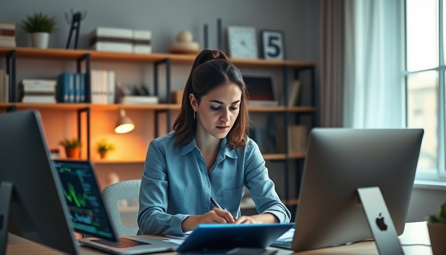Professional woman using remote workforce software solutions at home.