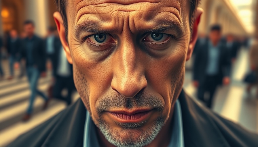 Bitcoin logo over jobs report background with concerned man.