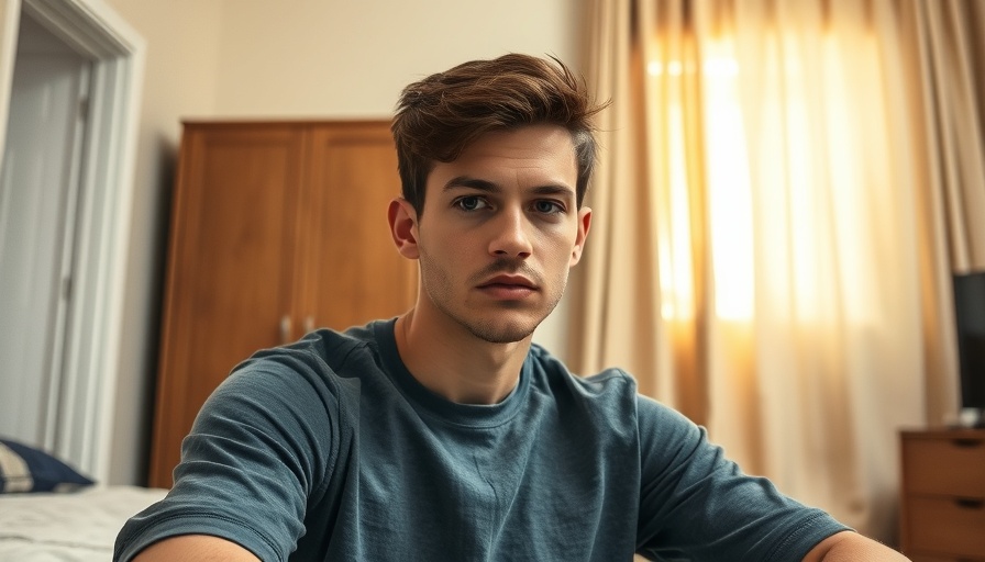 Young man with serious expression in casual room, Bitcoin price predictions.