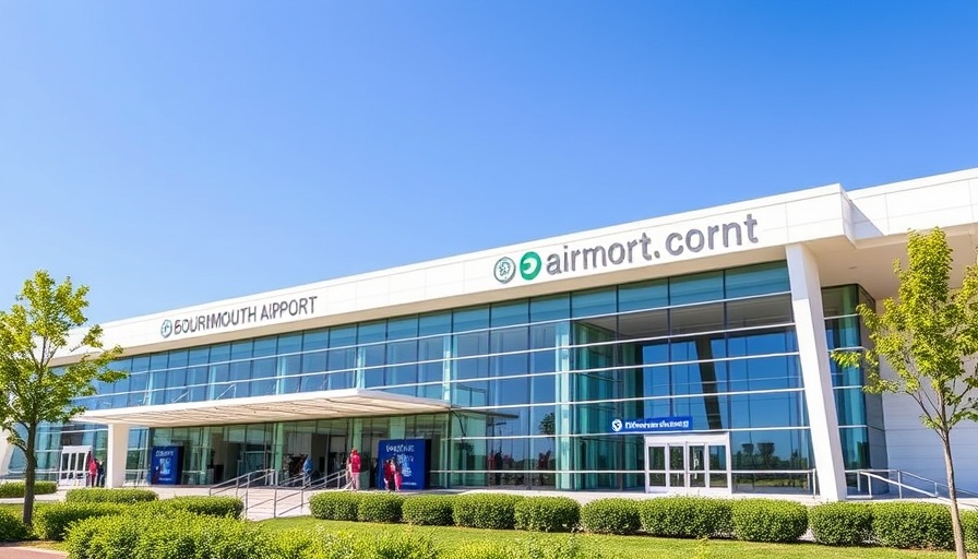 Bournemouth Airport modern facade and destinations entrance.