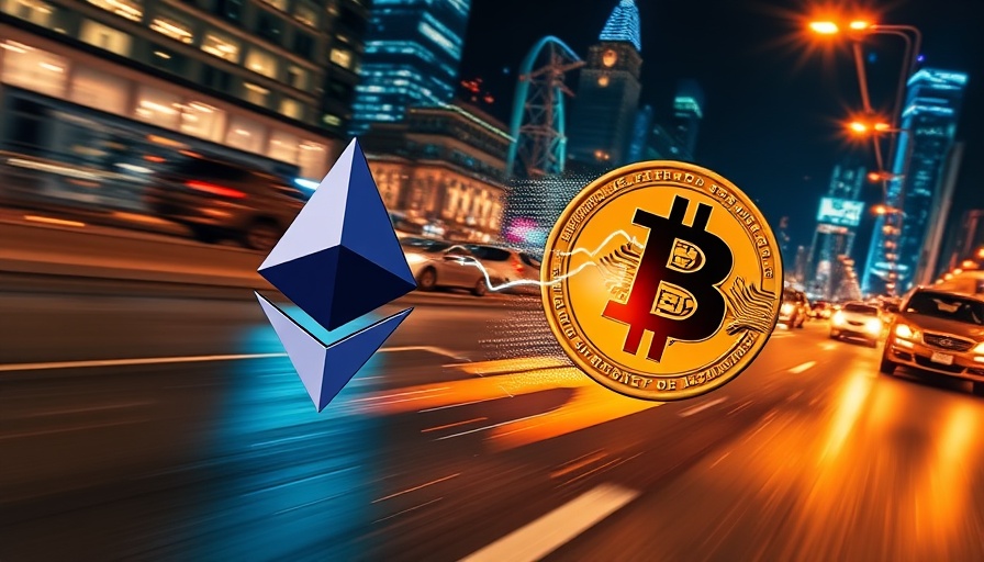 Ethereum surpasses Bitcoin in trading volume, dynamic and vibrant depiction.