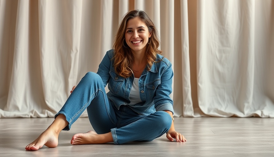 Smiling woman in denim showcasing branding strategy.