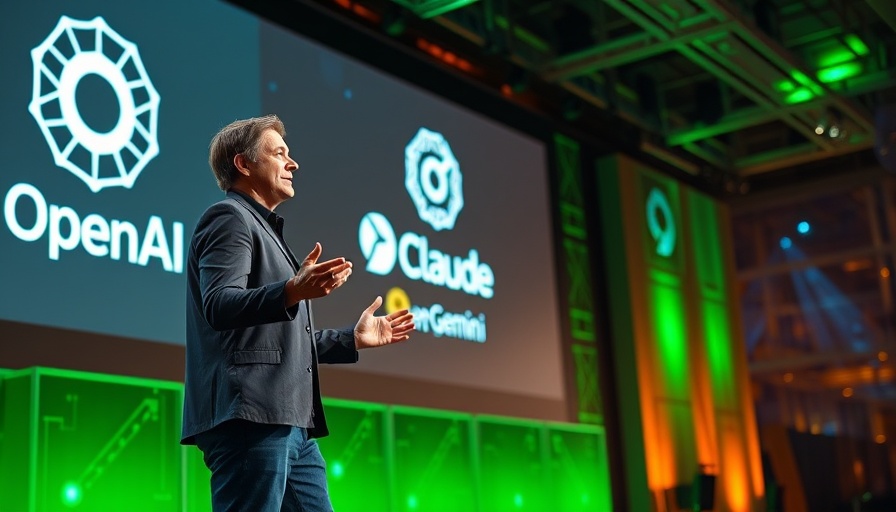 AI in digital marketing conference with dynamic speaker and logos.