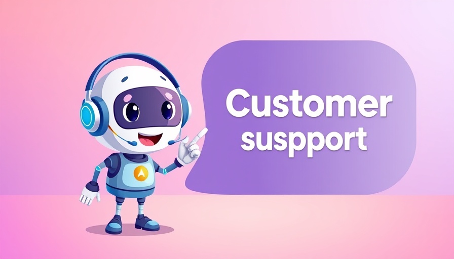 Nearshore Customer Support with AI: Playful digital banner featuring AI mascot.