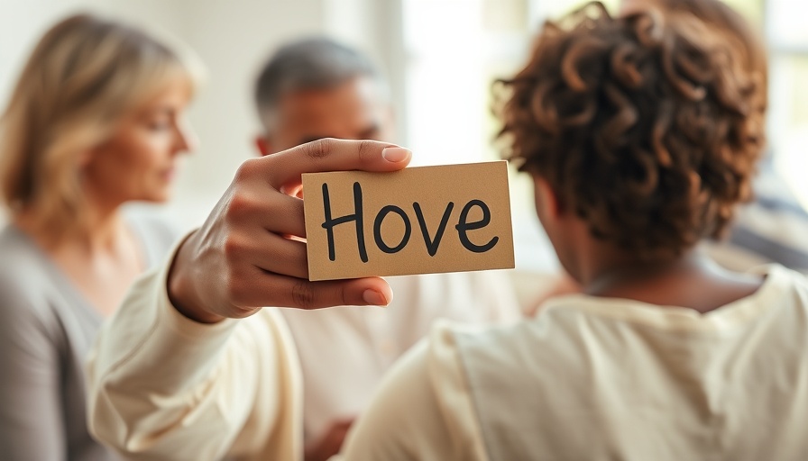 Person in recovery holding hope symbol in supportive setting.