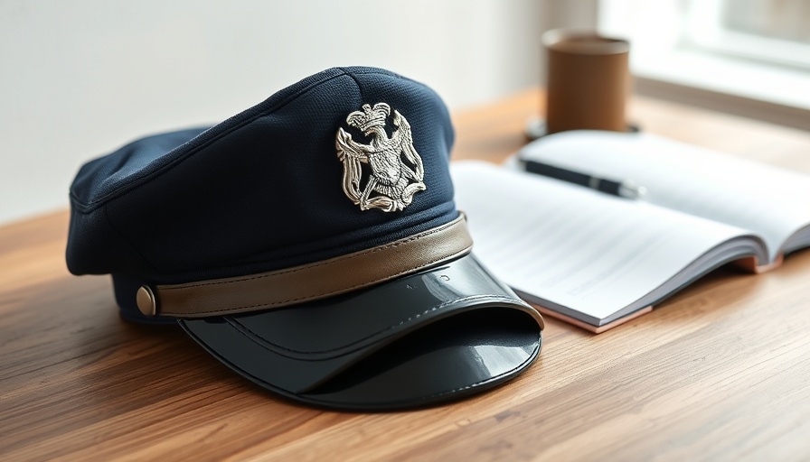 Police cap on desk honoring officers killed in the line of duty.