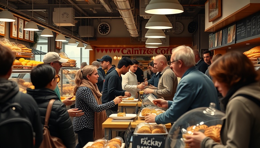 Bustling market bakery scene showcasing category entry points marketing.