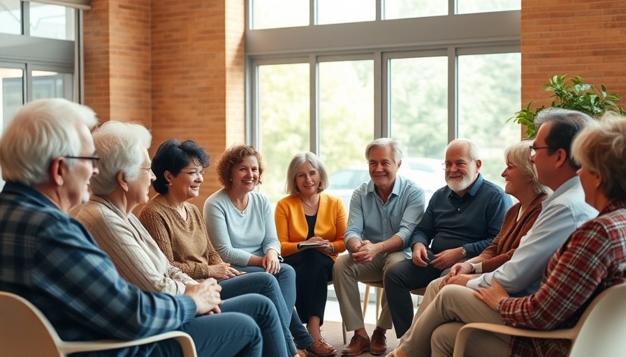 Diverse adults in a circle having a supportive talk in a bright room.